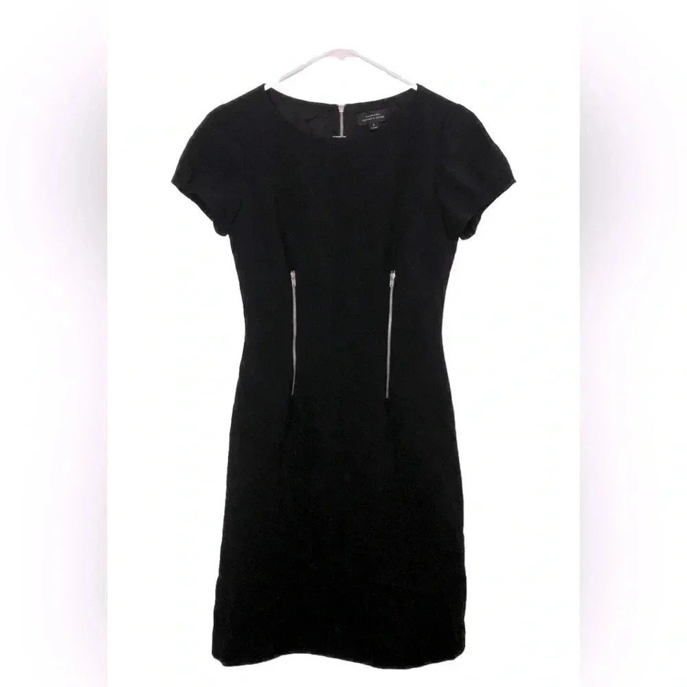 Tahari Arthur S Levine Zipper Detail Fitted Cap Sleeve Dress Black Size 2
